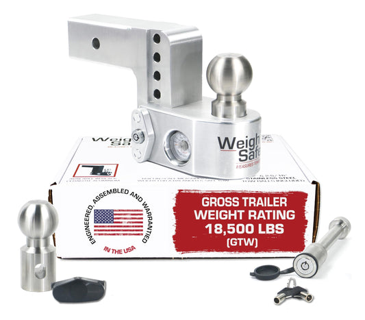 WEIGH SAFE WS8-2.5-KA Weigh Safe Adjustable Trailer Hitch Ball Mount - 8" Drop Hitch for 2.5" Receiver w/ 2 pc Keyed Alike Lock Set, Premium Aluminum Trailer Tow Hitch w/ Built in Weight Scale for Anti Sway, 18,500 lbs GTW