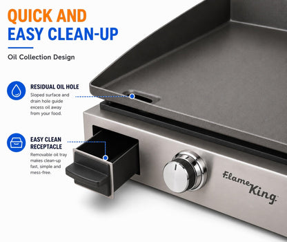 FLAME KING YSNFM-HT-100NB Flame King Flat Top Portable Propane Cast Iron Grill Griddle Tabletop for Outdoor Camping, Tailgating, Outdoor Cooking