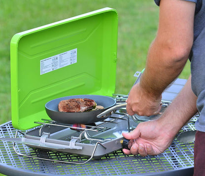 FLAME KING YSNVT-101 Flame King VT-101 2-Burner Portable Camping Stove Grill, Great for Outdoor Cooking, Backpacking, Compatible with 1LB Propane Gas Bottle
