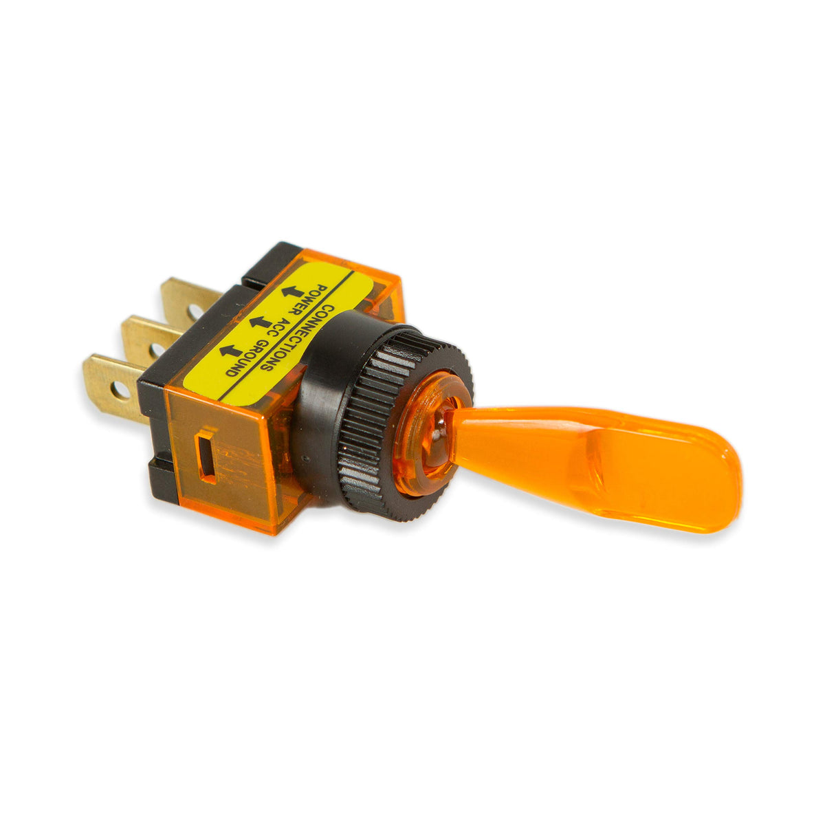 WIRTHCO 20502 Battery Doctor Illuminated Amber Toggle Switch, 20 Amp at 12 Volt, SPST On/Off, 1/2 Inch Panel Mount with Nut and Back-Up Collar, 1/4 Inch Male Terminals (20502)