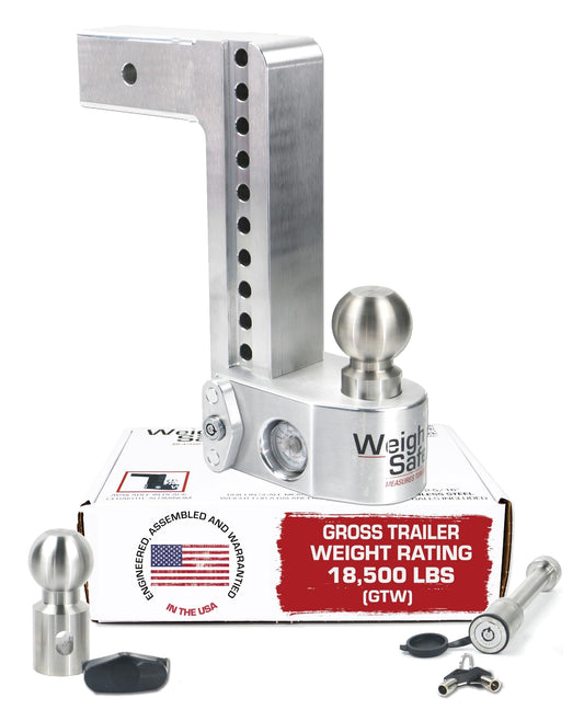 WEIGH SAFE WS10-2.5-KA Weigh Safe Aluminum Adjustable Trailer Hitch - Towing Hitch with Built-In Tongue Weight Scale - Compatible with 2.5" Receivers - 10" Drop, Stainless Steel Tow Balls, 18,500 GTW, 2-Piece Lock Set