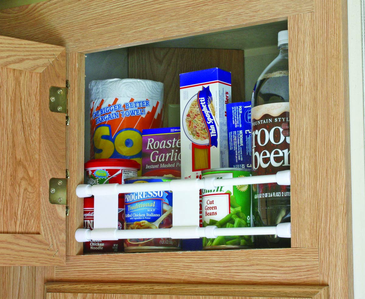 CAMCO 44093 Camco 17" Double RV Refrigerator Bar -Holds Food and Drinks in Place During Travel - Prevents Messy Spills - Spring Loaded and Extends Between 10" and 17" - White (44093)