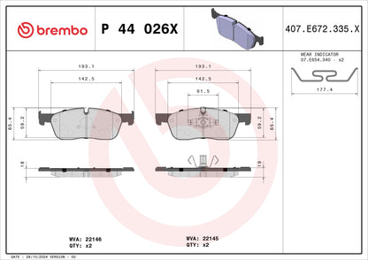 BREMBO P44026X Brembo P44026X BRAKE PAD