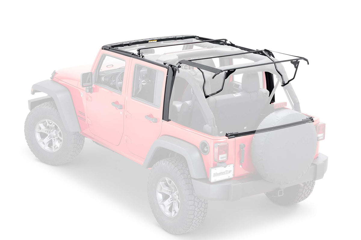 MASTERTOP 15601435 MasterTop Full Hardware Soft Top in Black Diamond Sail Cloth Fits or is compatible with 2007-2018 Jeep JK Wrangler 4 Dr Includes all bows, Dr surrounds and Tinted Glass 15601435