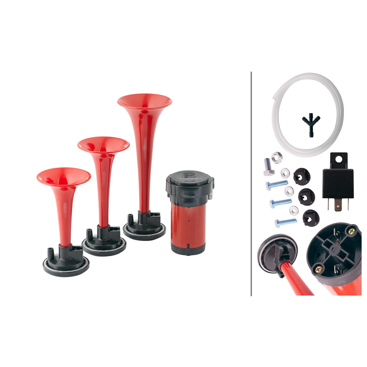 HELLA 003001671 Hella 003001671 Triple-Tone Air Horn Kit with 12V Air Compressor and Mounting Bracket