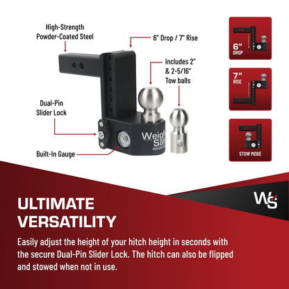 WEIGH SAFE SWS6-2 Weigh Safe SWS6-2 Steel Adjustable 6" Drop, Stainless Steel Balls for 2" Receiver 12,500 GTW