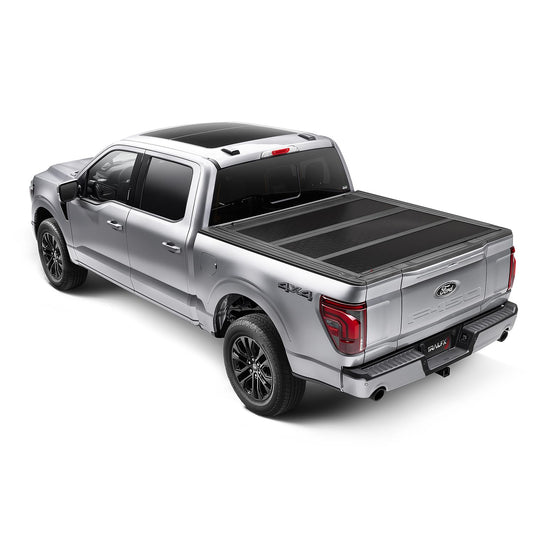 TRAILFX TFX8001 TrailFX Hard Tri-Fold Tonneau Cover Fits 2021-2025 Ford F-150 6.5 Foot Bed Hard Folding Cover 3 Folds 3 Panels Lockable Tailgate Handle Gloss Black Textured Aluminum Clamp-On Installation