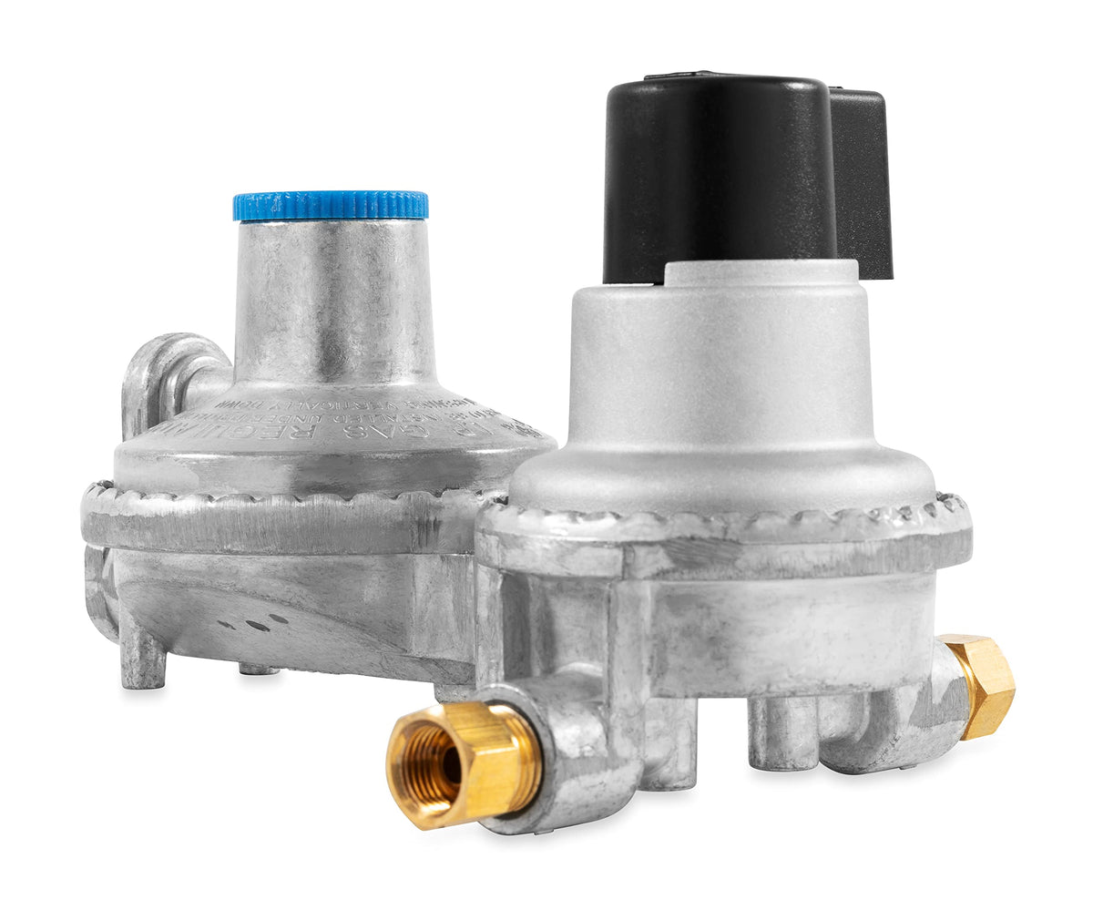 CAMCO 59005 Camco Propane Double-Stage Auto-Changeover Regulator | Features Auto Switch Over from Empty to Full Propane Tank | Ideal for Refilling Propane Supplies for RVing, Camping, Grilling, and More (59005)