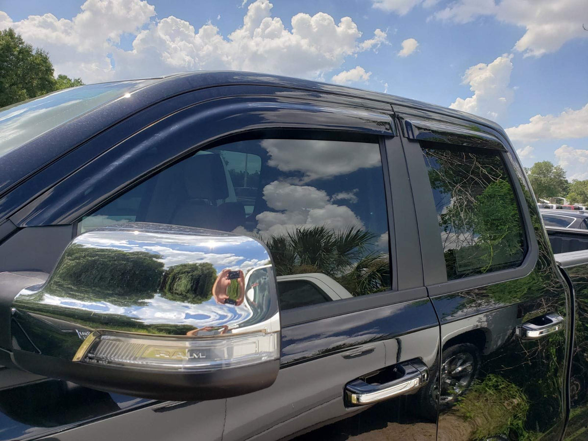 TRAILFX 4809H TrailFX Rainguard Window Vents Fits Ram 1500 Quad Cab 2019-2024 Smoke Acrylic Low Profile Tape-On Side Four Piece Window Deflectors TrailFX 4809H