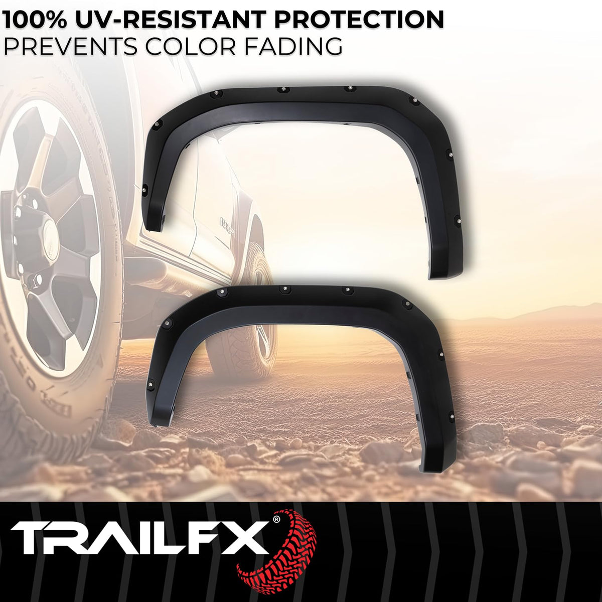 TRAILFX TFT3005S TrailFX Fender Flare TFT3005S, Pocket Style, 2.8 Inch Front/ 5.9 Inch Rear Tire Coverage, Black Smooth Paintable Finish, Set of 4, Fits 2024-2026 Toyota Tacoma