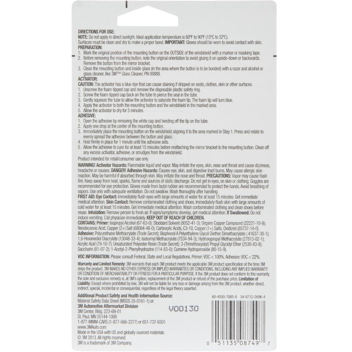 3M 08749 3M High-Bond Rearview Mirror Adhesive, 08749, 0.02 fl oz, 1 Per Pack