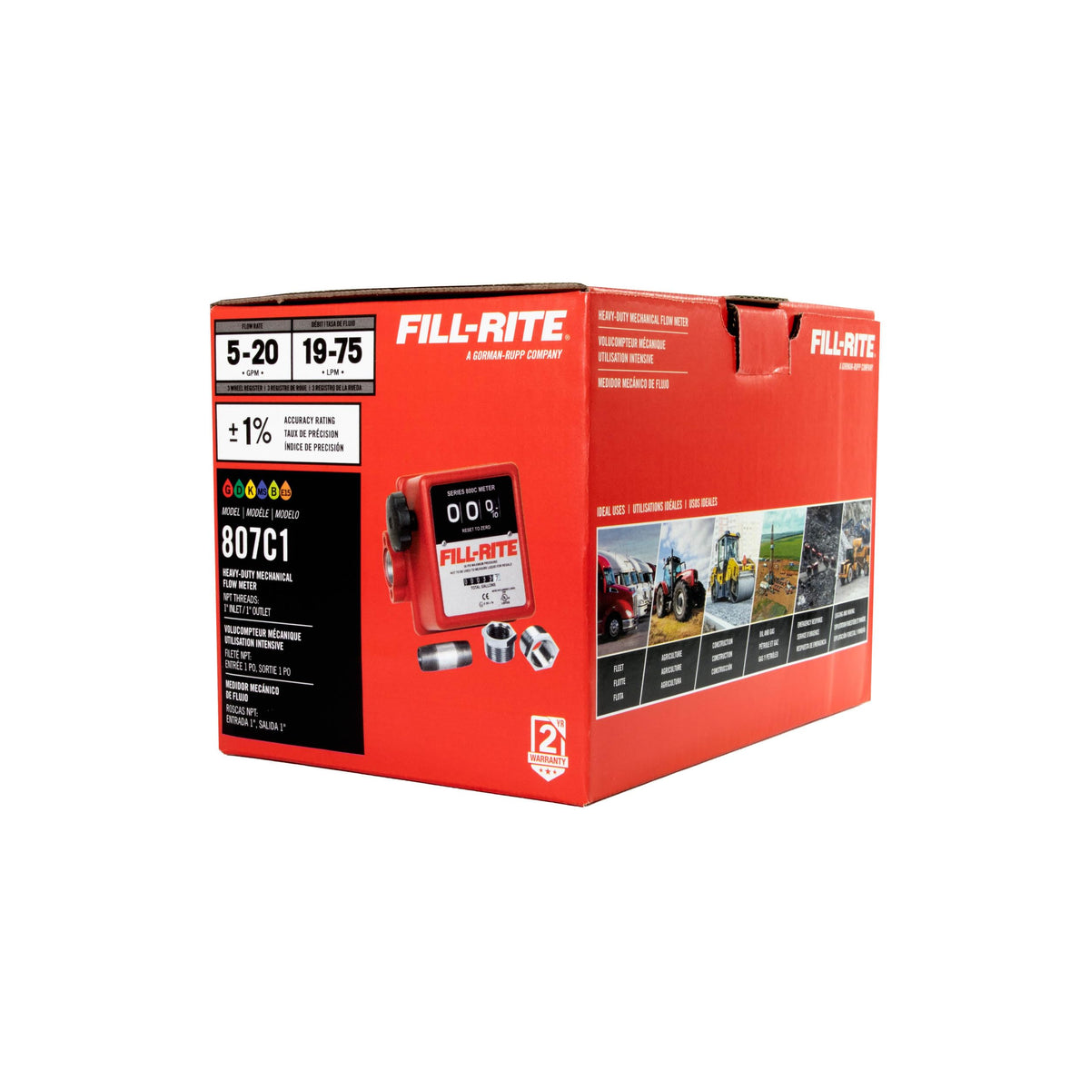 FILL RITE 807C1 Fill-Rite 807C1 1" 5-20 GPM 3 Wheel Mechanical Meter, Aluminum, Fuel Transfer Gallon Meter