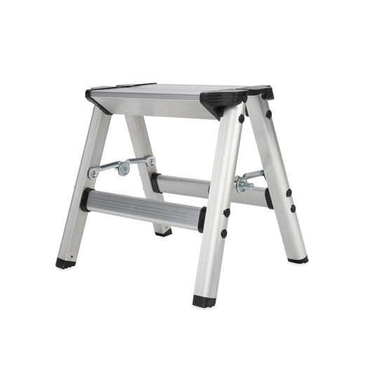 CAMCO 43672 Camco Folding Metal Step Stool - Perfect for Hard to Reach Areas in Kitchens and Closets, Great as a Truck Stool, Folds for Easy Storage (43672), Silver,One Size