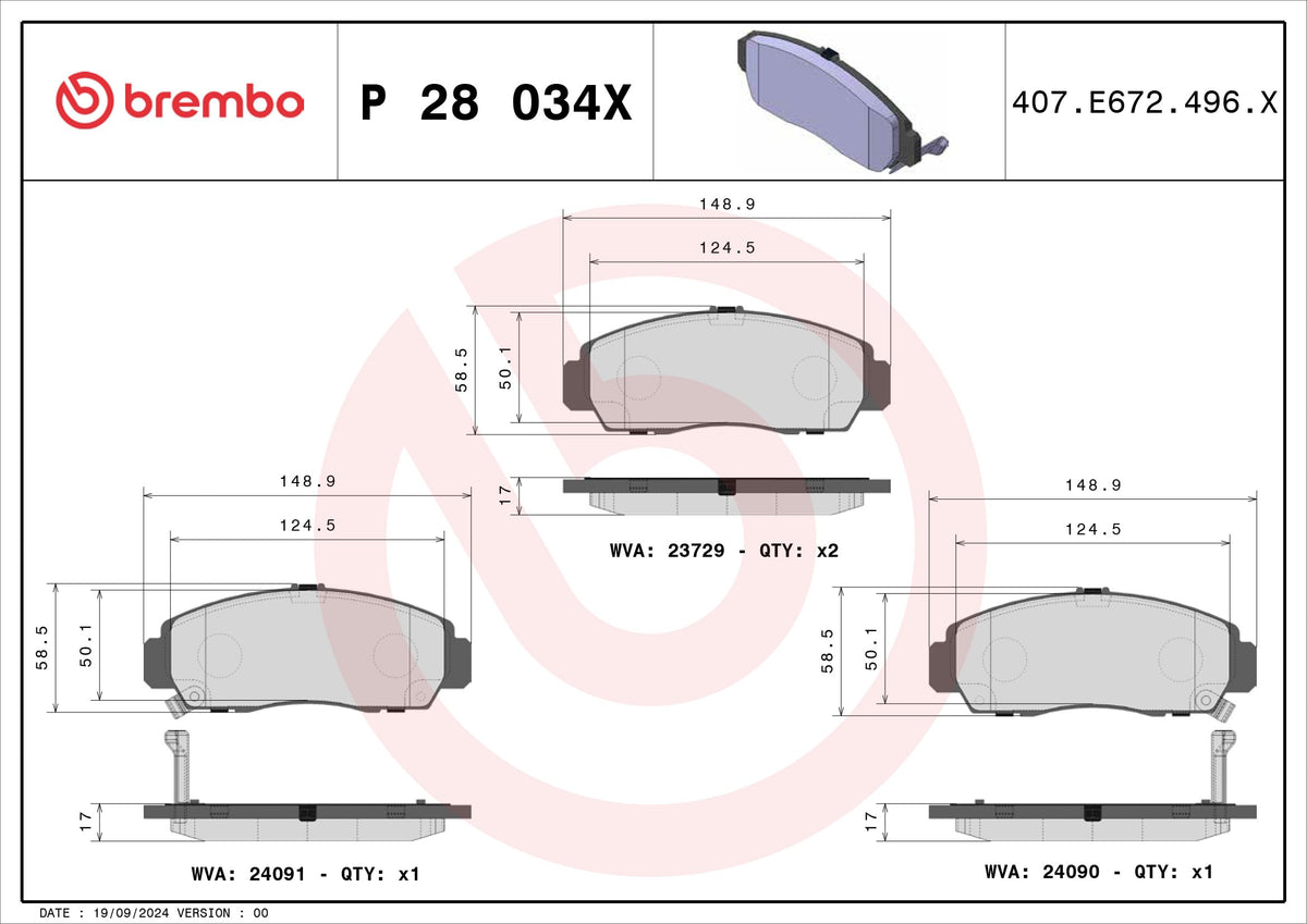 BREMBO P28034X Brembo P28034X BRAKE PAD