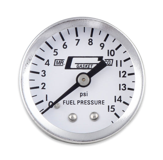 MR GASKET 1560 Mr. Gasket Fuel Block With 0-15 PSI Pressure Gauge, Silver, 1.500 in.