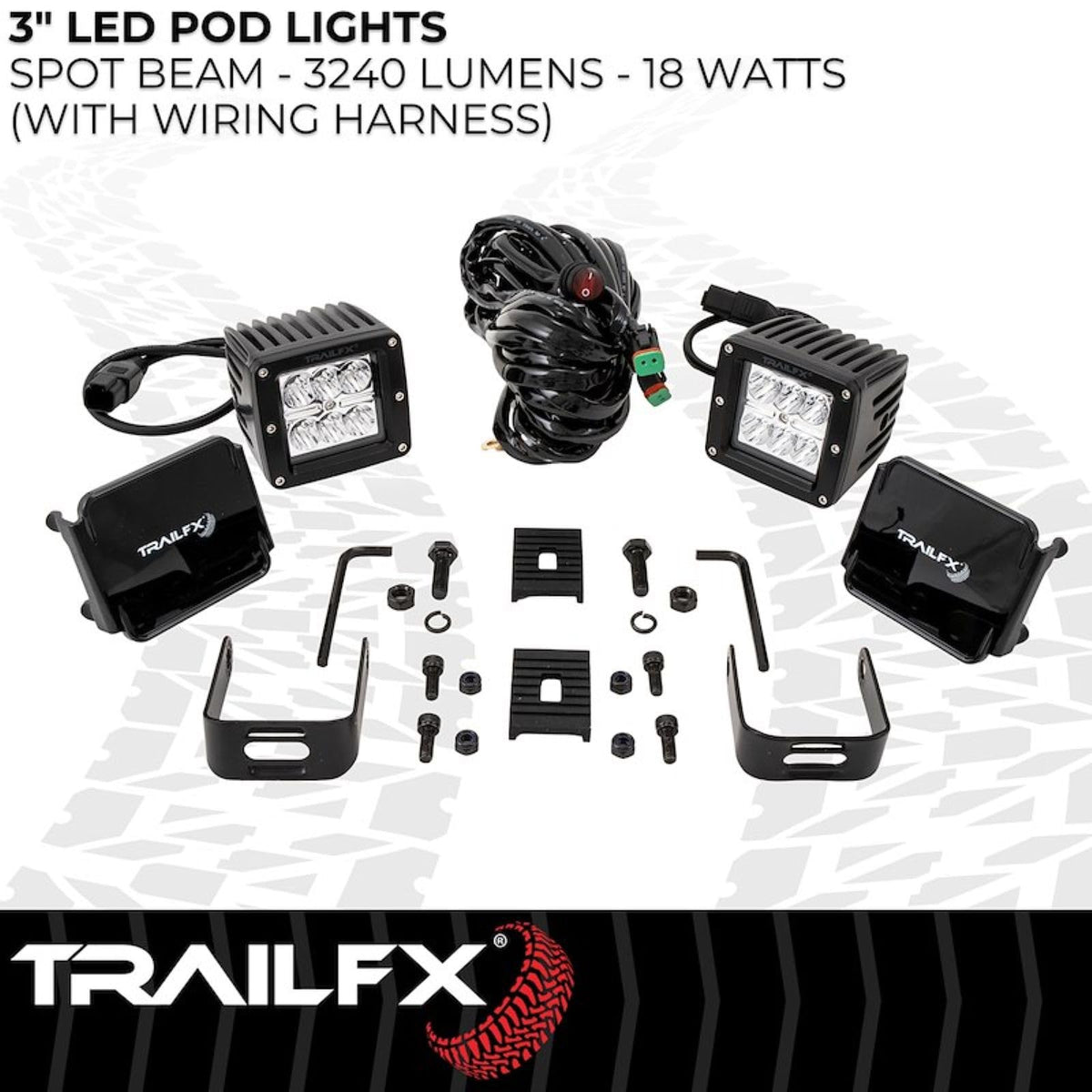 TRAILFX 3X2S2 Trailfx Driving/Fog Light 3X2S2, LED Bulb, 6 Clear LED 3 Watt Bulbs, 3 Inch Square, 8 Degree Spot Beam, Clear Polycarbonate Lens, Bracket Mount, 20 Watt Blubs Amp Draw 1.4 AMP At 12 Volts, Set Of 2