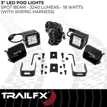 TRAILFX 3X2S2 Trailfx Driving/Fog Light 3X2S2, LED Bulb, 6 Clear LED 3 Watt Bulbs, 3 Inch Square, 8 Degree Spot Beam, Clear Polycarbonate Lens, Bracket Mount, 20 Watt Blubs Amp Draw 1.4 AMP At 12 Volts, Set Of 2
