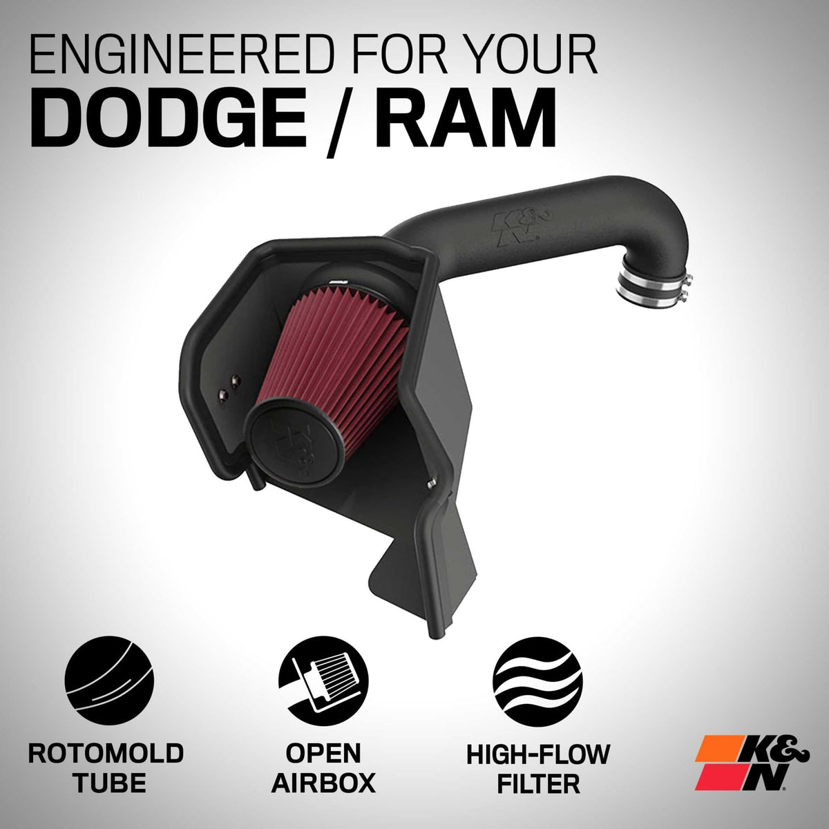 K&N FILTER 63-1561 K&N Cold Air Intake System: High-Flow Air Filter, Increase Performance & Towing: Compatible with 2009-2023 RAM/DODGE 1500 Classic, 1500, 2500, 3500, 63-1561