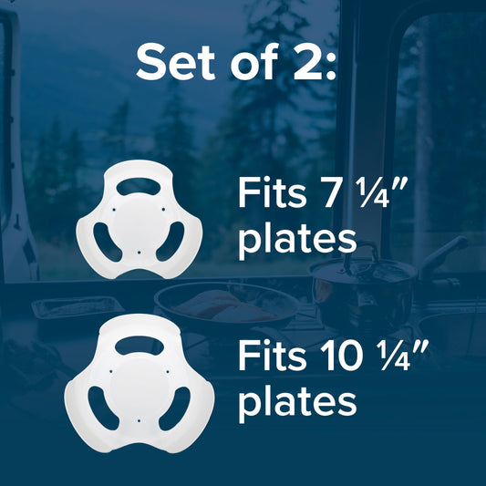 CAMCO 43601 Camco Stack-A-Plate Holder | 2 Different Sizes of Plate Holders | One Plate Holder Fits Plates Up to 7.25” & Other Dish Holder Fits Plates Up to 10.25” | Great for Travel, RV Storage & More (43601)