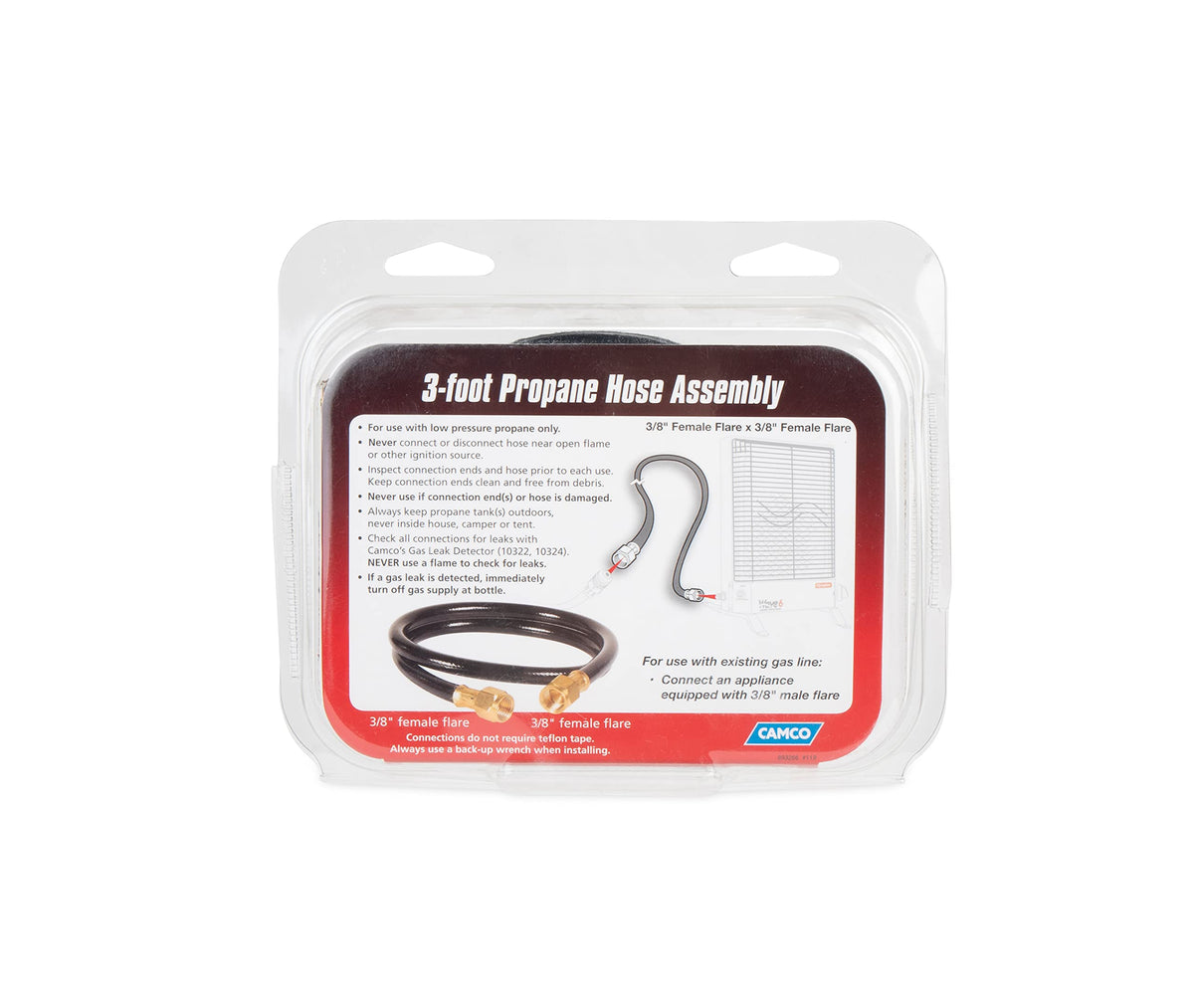 CAMCO 59913 Camco 59913 3' Propane Hose Assembly - 3/8" Female Flare x 3/8" Female Flare, Black