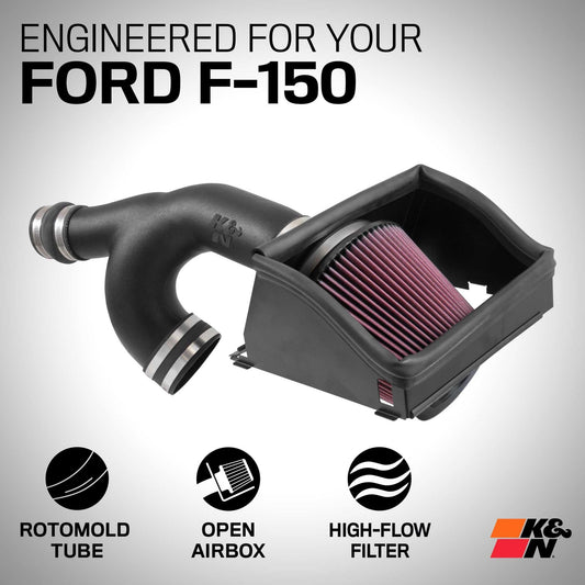 K&N FILTER 63-2593 K&N Cold Air Intake System: High-Flow Air Filter, Increase Performance & Towing: Compatible with 2015-2026 FORD: F150 V6 2.7L, 63-2593