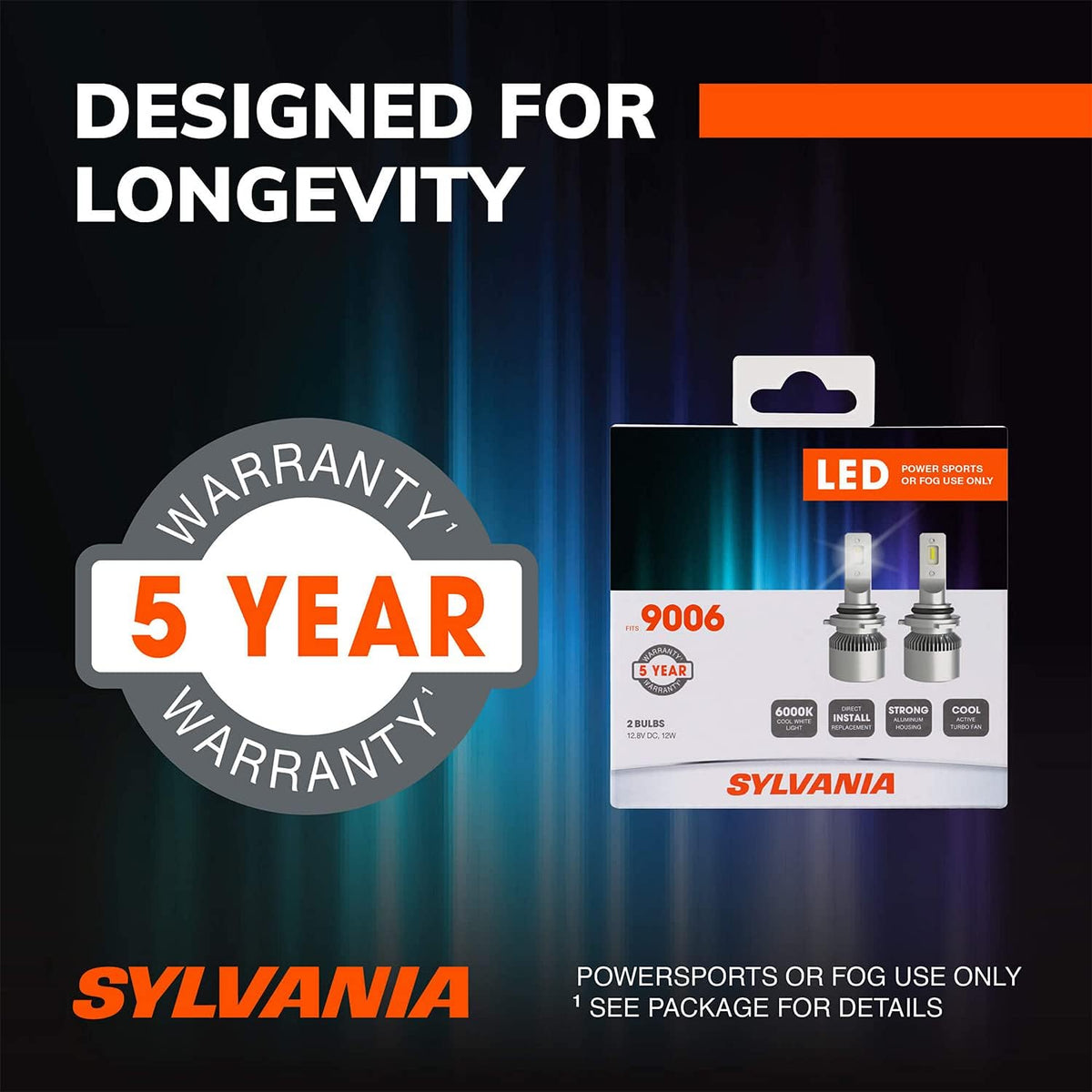 SYLVANIA 9006SL.BX2 Sylvania 9006 LED Powersport Headlight Bulbs for Off-Road Use or Fog Lights - 2 Pack