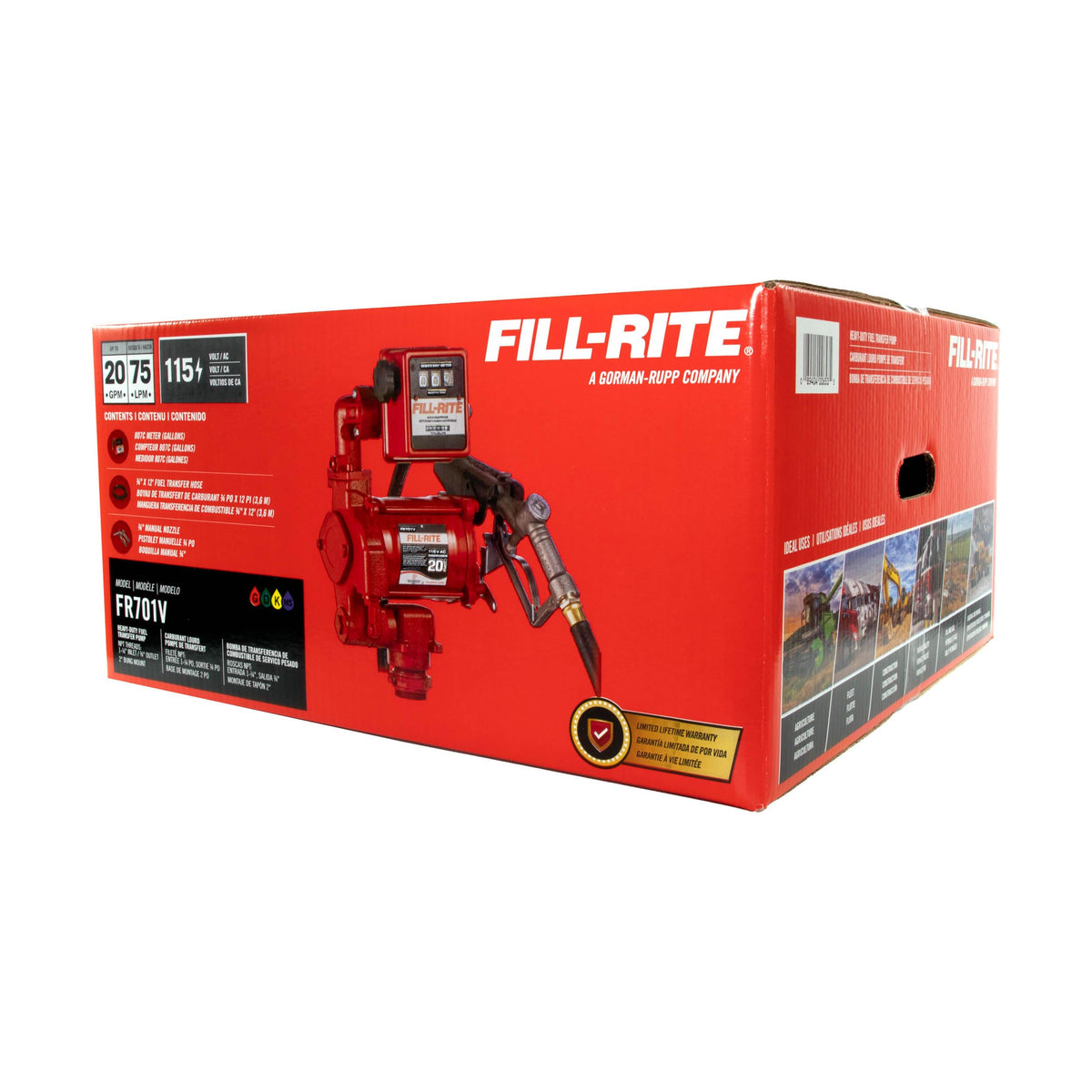 FILL RITE FR701V Fill-Rite FR701V 115V 20 GPM Fuel Transfer Pump With Standard Mechanical Meter Package, Gallons - For Gasoline, Diesel, Kerosene, Ethanol Blends, Methanol Blends & Biodiesel up to B20