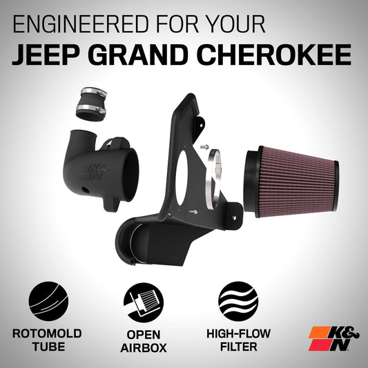 K&N FILTER 63-1595 K&N Cold Air Intake System: High-Flow Air-Filter, Increase Performance & Horsepower: Compatible with 2022-2024 JEEP Grand Cherokee, 63-1595