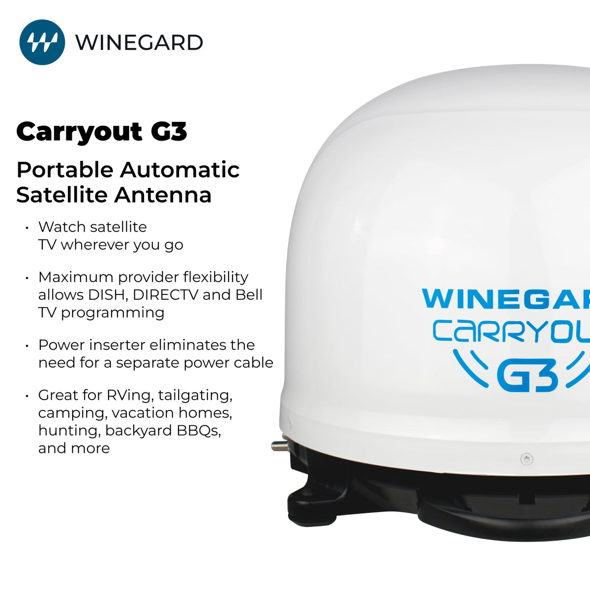 WINEGARD GM-9000 Winegard Carryout G3 GM-9000 Multi-Provider Satellite TV Antenna - White