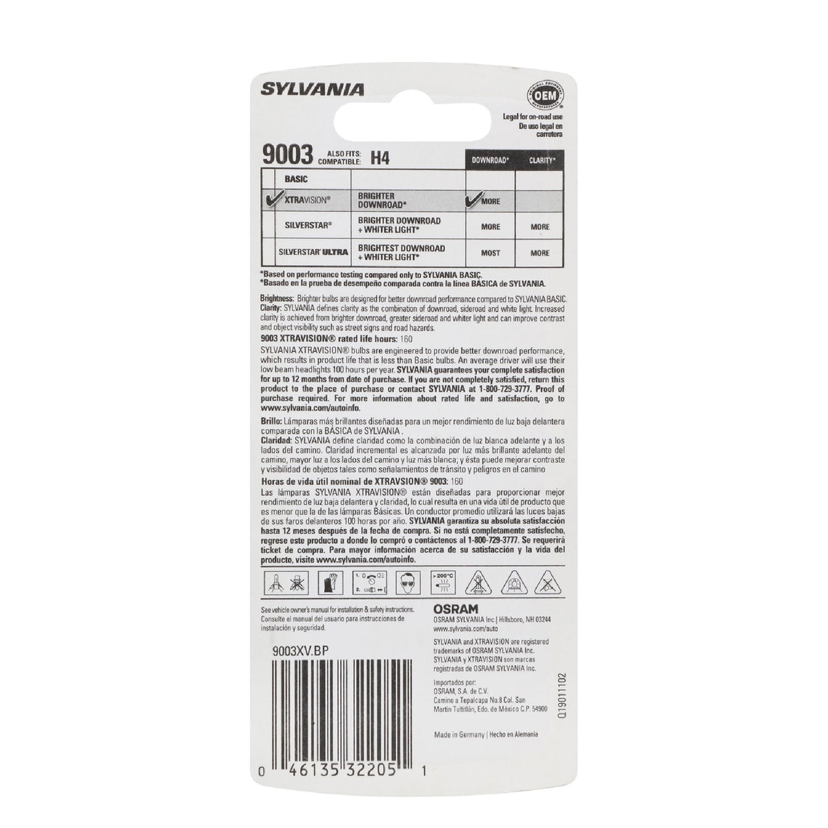 SYLVANIA 9003XV.BP SYLVANIA 9003 XtraVision Halogen Headlight Bulb, High or Low Beam, 1 Bulb