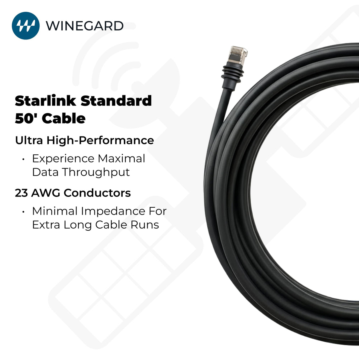 WINEGARD SD-050C Winegard SD-050C Starlink Standard Ethernet Cable - Shielded Data Cable for Starlink - Standard High-Speed Network Connectivity 50'- Black
