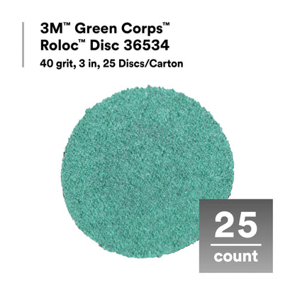 3M 36535 3M Green Corps Roloc Disc, 36535, 60 grit, 3 in, 25 Discs