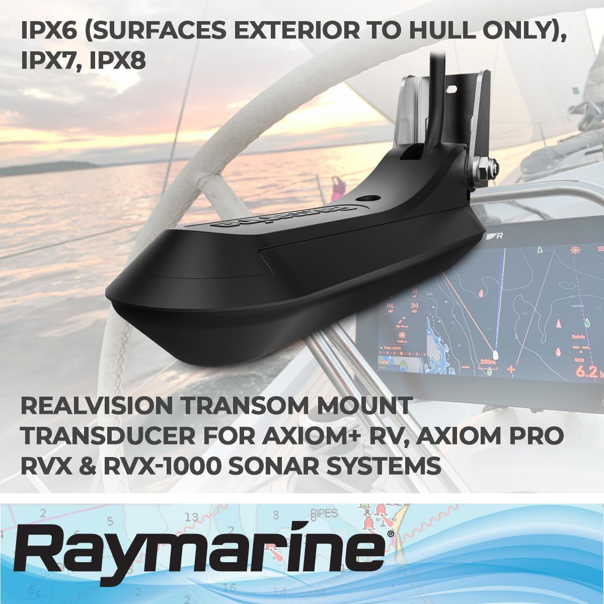 RAYMARINE A80464 Raymarine Axiom RV-100 RealVision 3D All-in-one Transom Mount Transducer, Black