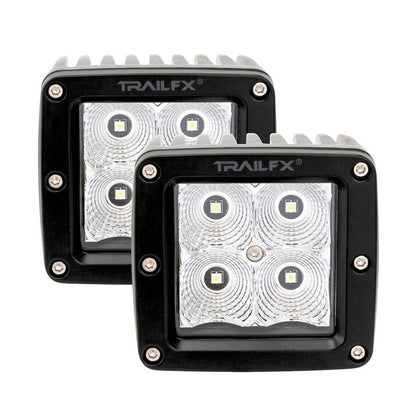 TRAILFX 2X2F2 Trailfx Driving/Fog Light 2X2F2, LED Bulb, 4 Clear LED 5 Watt Bulbs, 3 Inch Square, 90 Degree Flood Beam, Amber Polycarbonate Lens, Bracket Mount, 20 Watt Blubs Amp Draw 1.2 AMP At 12 Volts, Set Of 2