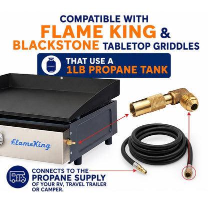 FLAME KING FK-GRD-12FTQC Flame King Propane 12ft RV Quick Connect Hose Adapter for 17" or 22" BlackStone or Flame King Griddle
