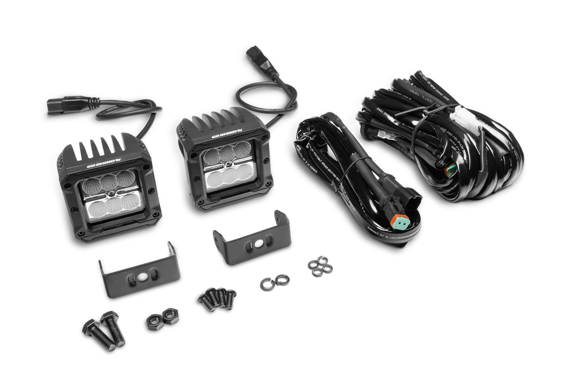 GO RHINO 751803023FCS Go Rhino Xplor Lighting: Bright Series 3x3 LED Cube Flood Light Kit (Pair) | Surface Mount (Threaded Stud Mount) Aluminum, Black | 751803023FCS