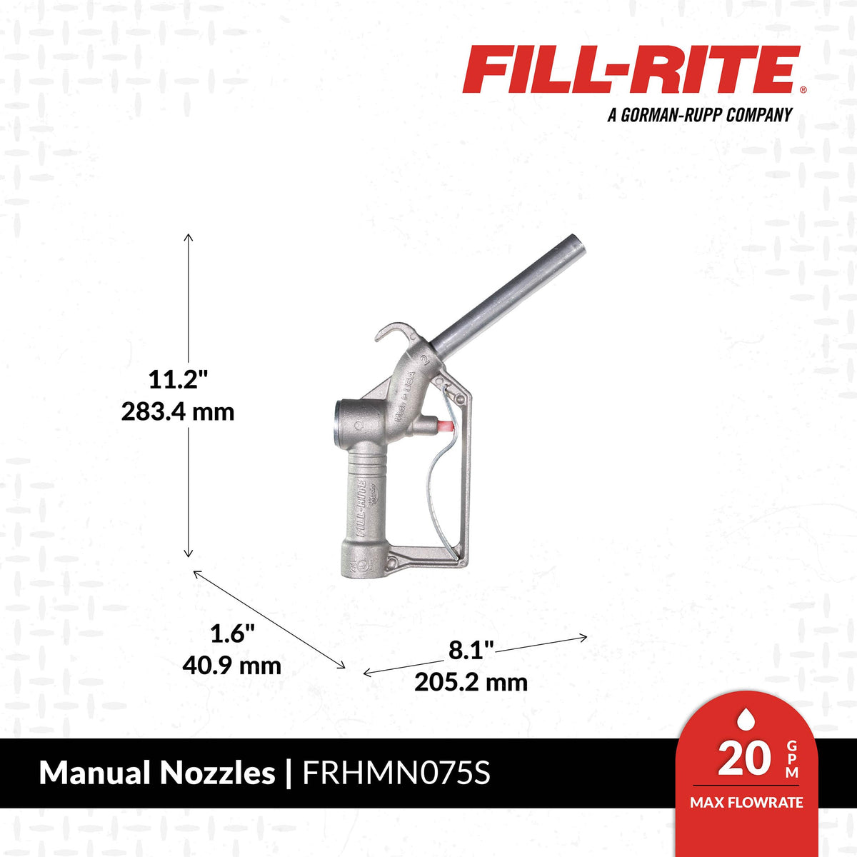 FILL RITE FRHMN075S Fill-Rite FRHMN075S 3/4" Up to 20 GPM (75 LPM) Manual Nozzle with Hook