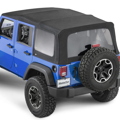 MASTERTOP 15201924 MasterTop Premium Replacement Fabric Only Soft Top - Fits Jeep Wrangler JK 4-Door 2010-2018 - Zip Up Removable Windows - DOT Approved 31% Window Tint - Upgraded Cable Style Design, Black MasterTwill