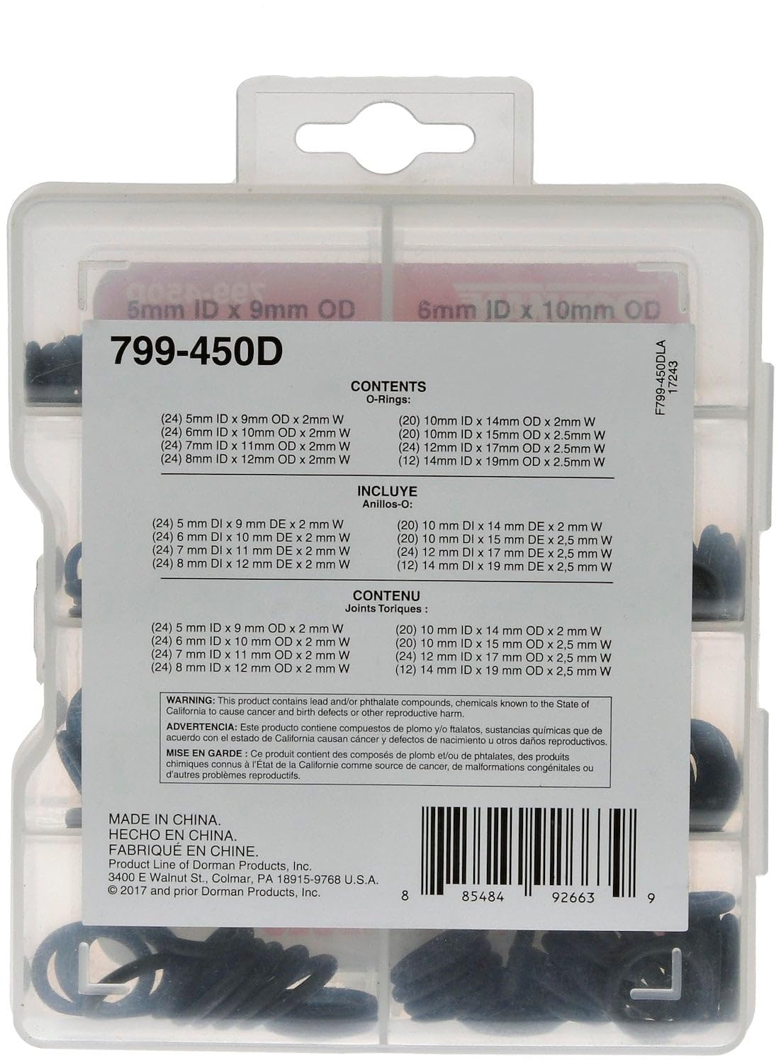 DORMAN 799-450D Pro Pack Metric O-Rings, 172 Pieces