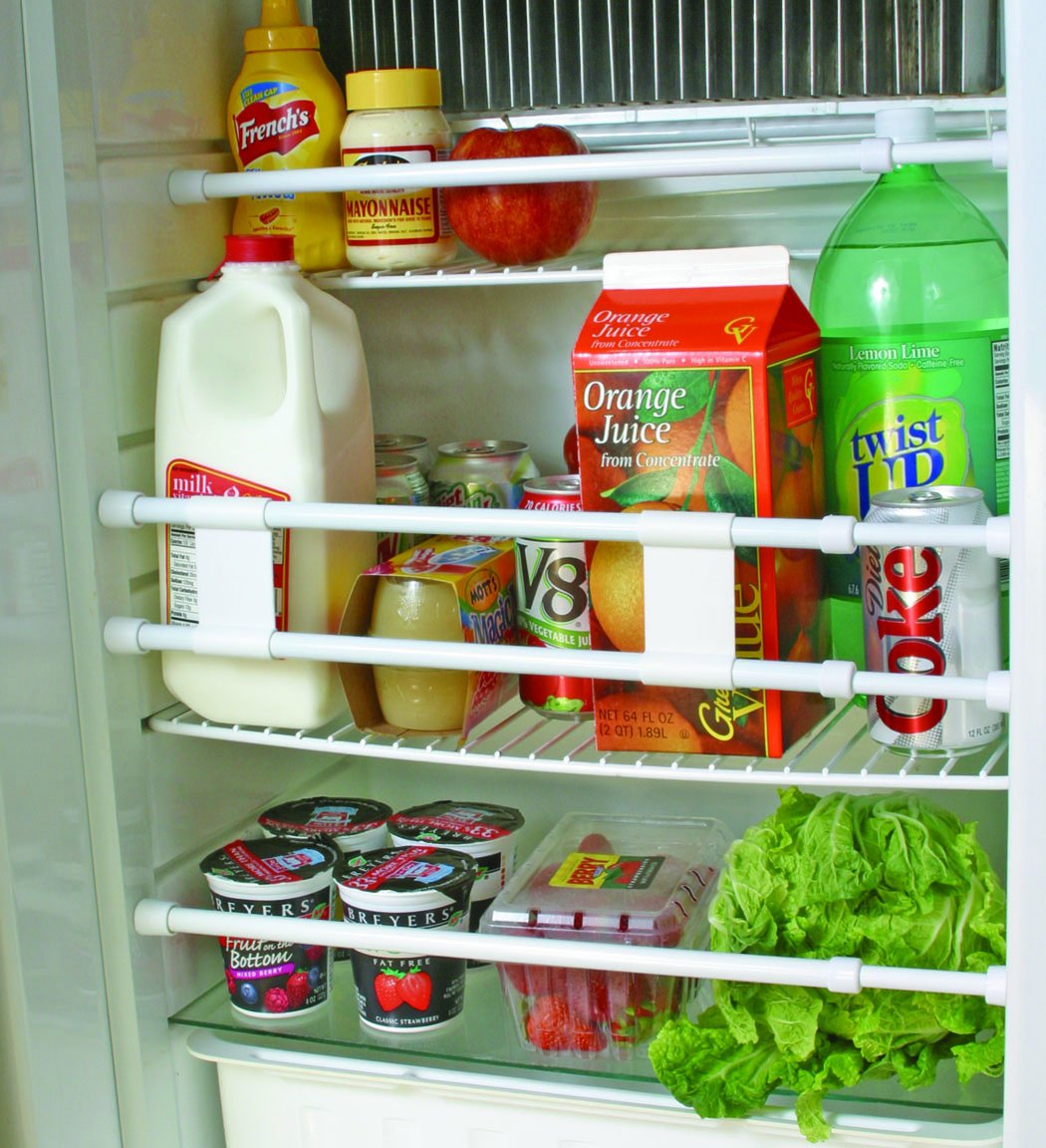 CAMCO 44053 Camco 44053 28" RV Refrigerator Bar - Holds Food and Drinks in Place During Travel - Prevents Messy Spills - Spring Loaded and Extends Between 16" and 28" - 3 Pack - White (44074)