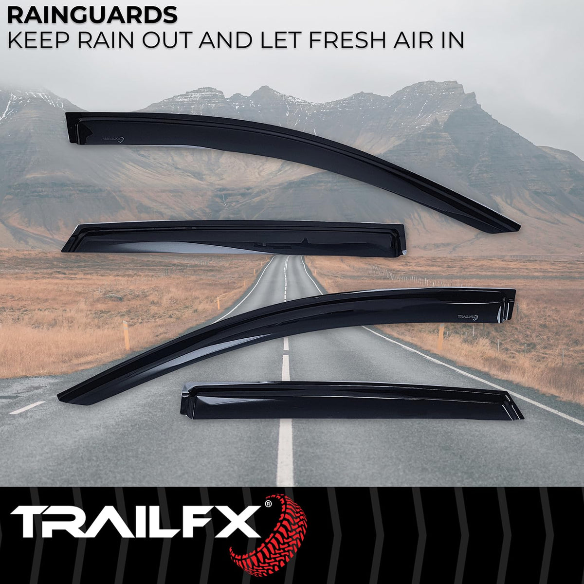TRAILFX 4930H TrailFX Acrylic Rainguards Fits 2019-2024 Ford Edge Low Profile Tape-On Smoke Window Vents Outside Channel Mount Set of 4 Rain Guards TrailFx 4930H