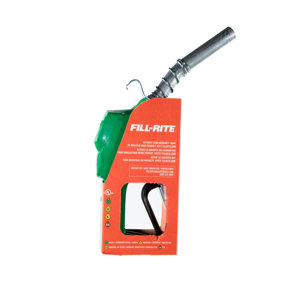 FILL RITE N075DAU10 Fill-Rite N075DAU10 3/4"" Auto Nozzle with Hook Diesel Green 2.5-14.5 GPM End of Delivery Hose - 1 Each