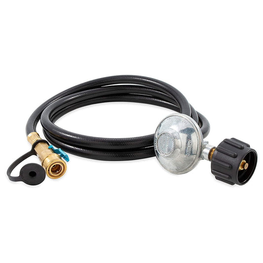 CAMCO 57629 Camco Regulator with 6 Foot Propane Hose and Female Quick Connect Acme Nut for Low Pressure Gas Appliances, Black (Gas Bottle Sold Separately)