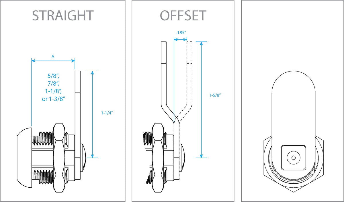 CAMCO 44333 Camco 44333 Steel RV Easy Turn Thumb Operated Style Offset Cam Lock for Recreational Vehicle Installation, Fits up to 5/8 Inches Thick