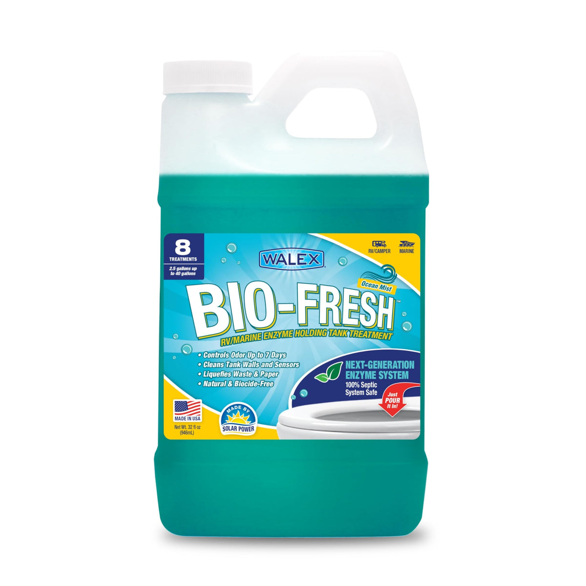 WALEX BIOFROM32 Walex Bio-Fresh Liquid RV Black Tank Treatment - Ocean Mist, 32 oz