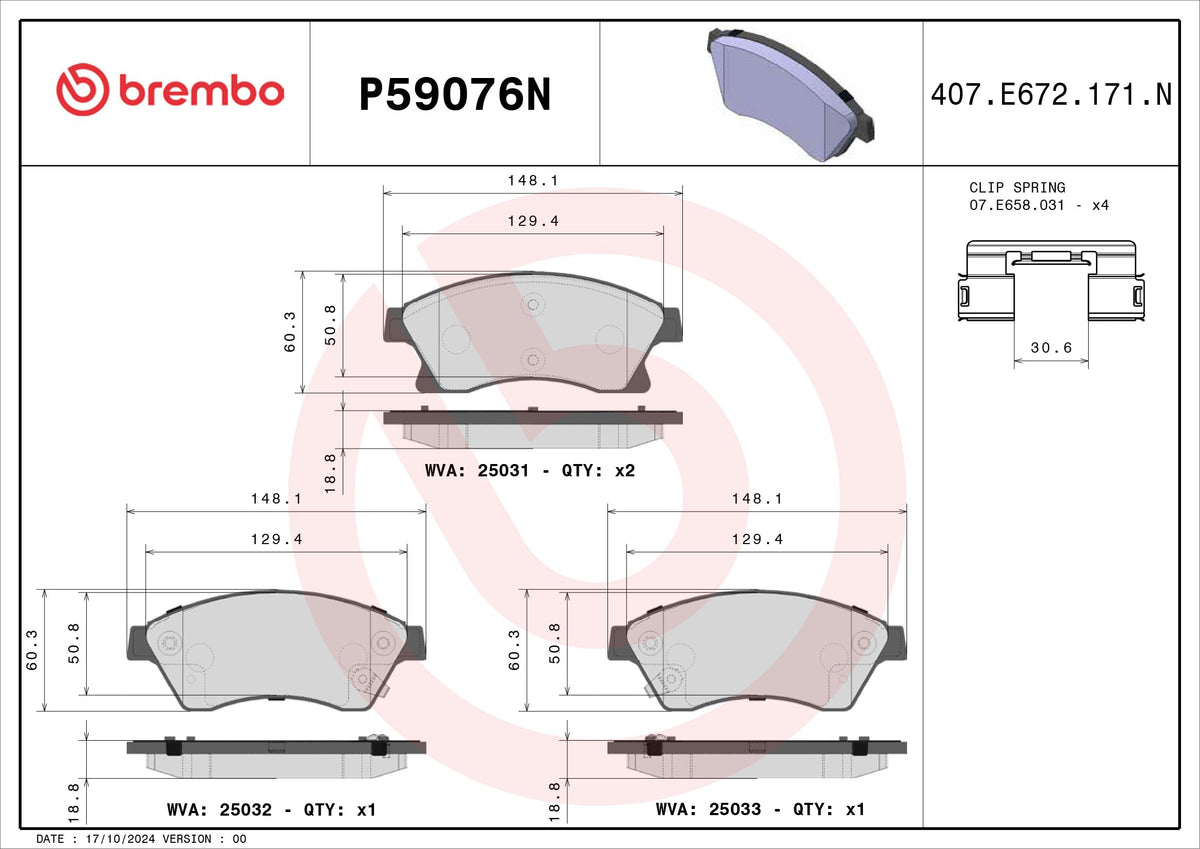 BREMBO P59076N Brembo P59076N Premium Ceramic Front Disc Brake Pad Set BUICK (SGM)/CHEVROLET/CHEVROLET (SGM)/HOLDEN/OPEL/VAUXHALL OE# 1605169
