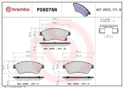 BREMBO P59076N Brembo P59076N Premium Ceramic Front Disc Brake Pad Set BUICK (SGM)/CHEVROLET/CHEVROLET (SGM)/HOLDEN/OPEL/VAUXHALL OE# 1605169
