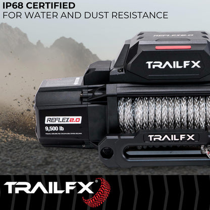 TRAILFX WRS295B TrailFX WRS295B Reflex 2.0 Winch; 9.5K Capacity; 94 ft Synthetic Rope; Aluminum Hawse Fairlead; Wired/Wireless Remote; Integrated Solenoid; 3 Stage Planetary Gear Drive; Load Warning Indicator