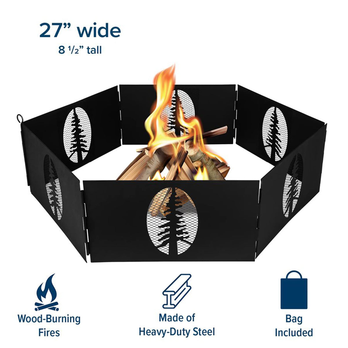 CAMCO 51091 Camco Portable 27 x 8.5" Outdoor 6 Piece Collapsible Steel Campfire Ring with Storage Bag for Safe Natural Wood Burning Fires