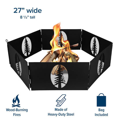 CAMCO 51091 Camco Portable 27 x 8.5" Outdoor 6 Piece Collapsible Steel Campfire Ring with Storage Bag for Safe Natural Wood Burning Fires